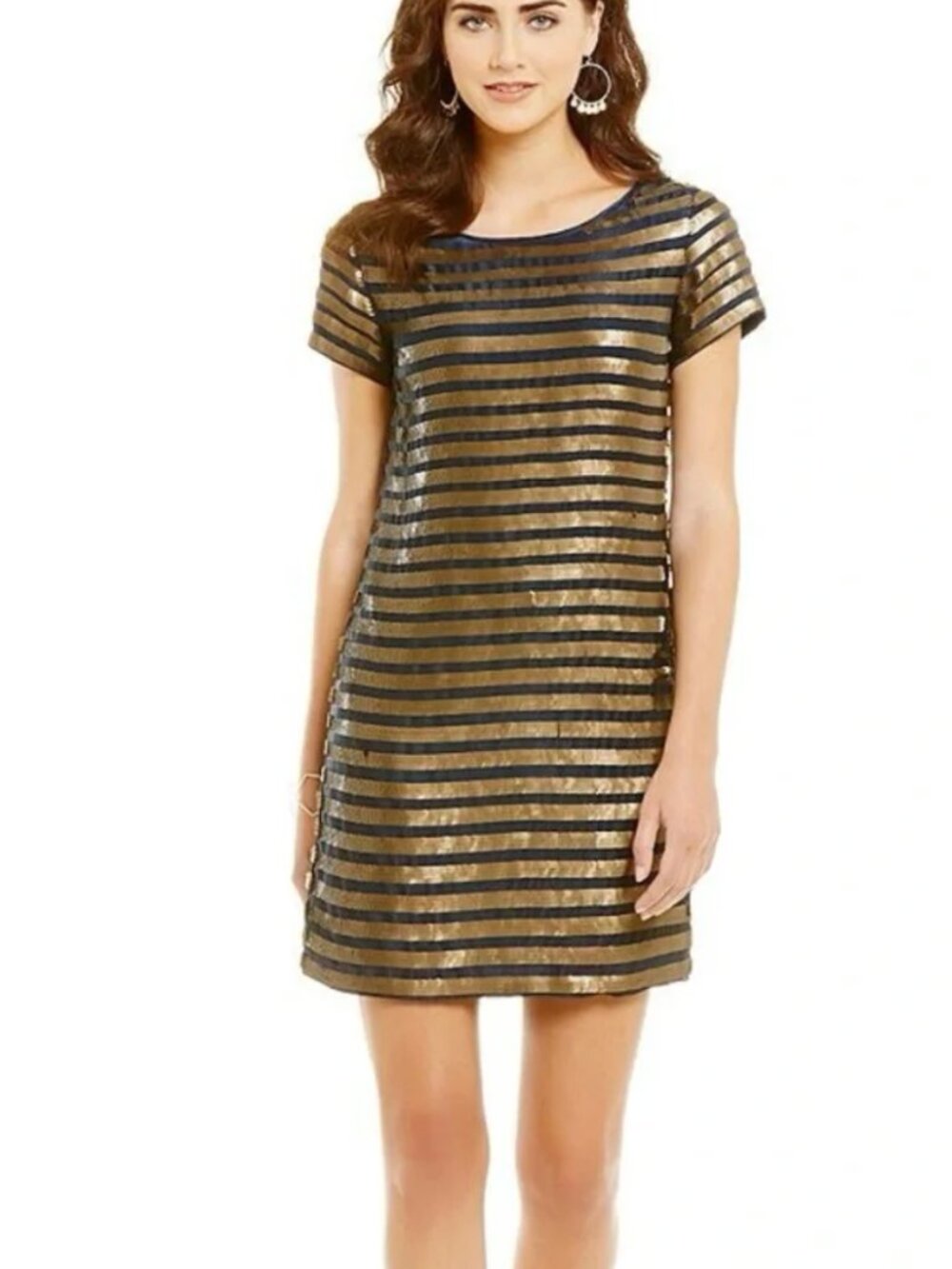 French Connection Limited Edition Sequins Navy and Gold Striped Mini Dress sz 4